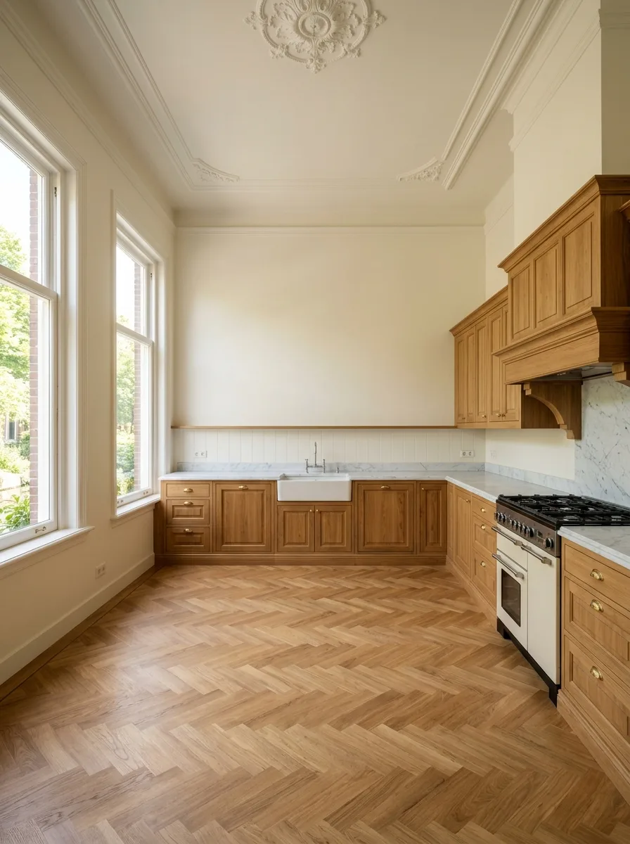 Klassieke keuken met houten paneeldeuren